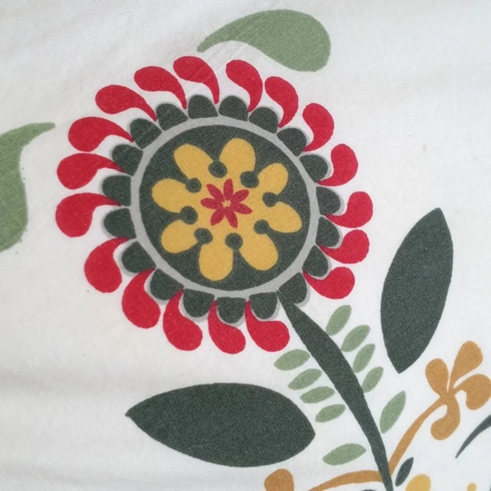 Bohemian Cream w/ Red Yellow Dutch Floral Motif Tasseled Pillow Sham Cover Queen